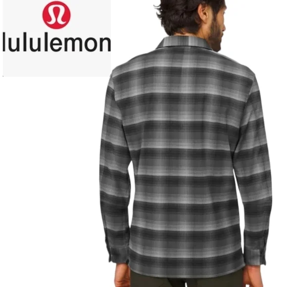 LULULEMON Masons Peak Flannel Size X-Large Shade Plaid Black Battleship like new - Picture 5 of 10